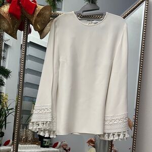 Elegant White Tassel Sleeve Women's Blouse